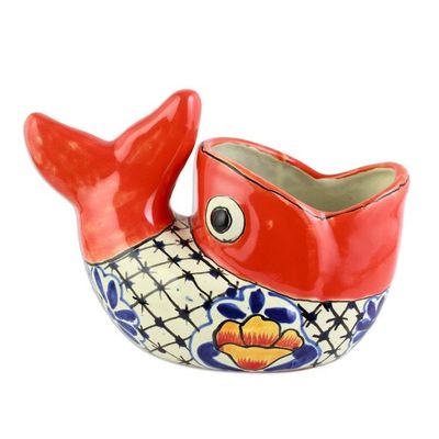Alternate image for Mexican Hand Painted Talavera Style Fish Planter Talavera Goldfish