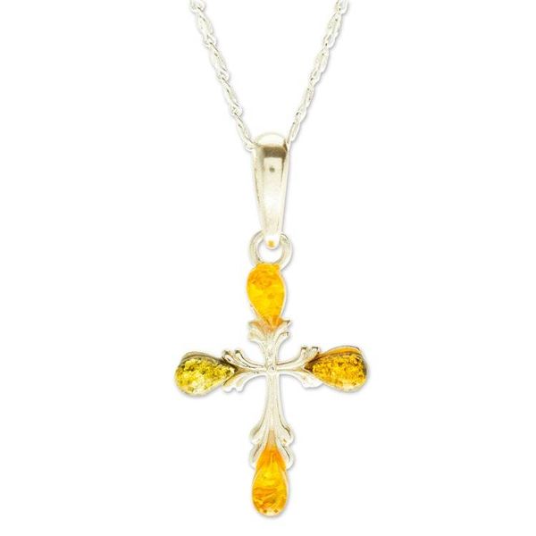 Alternate image for 925 Sterling Silver Amber Cross Pendant Necklace from Mexico Cross of Courage