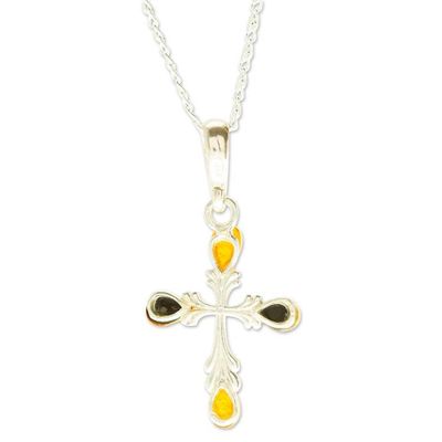 Alternate image for 925 Sterling Silver Amber Cross Pendant Necklace from Mexico Cross of Courage