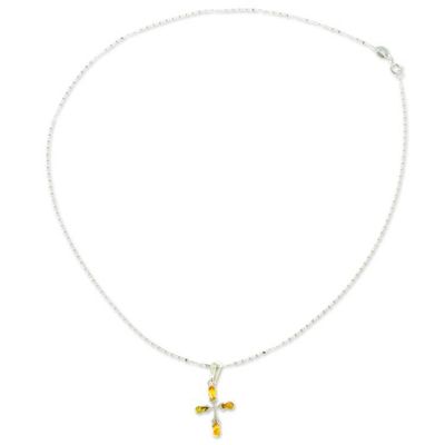 Alternate image for 925 Sterling Silver Amber Cross Pendant Necklace from Mexico Cross of Courage