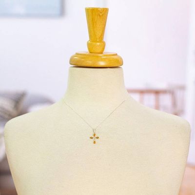 Alternate image for 925 Sterling Silver Amber Cross Pendant Necklace from Mexico Cross of Courage