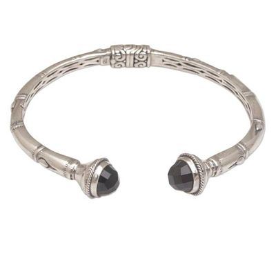 Alternate image for Sterling Silver and Onyx Hinged Balinese Cuff Bracelet Talk to Me