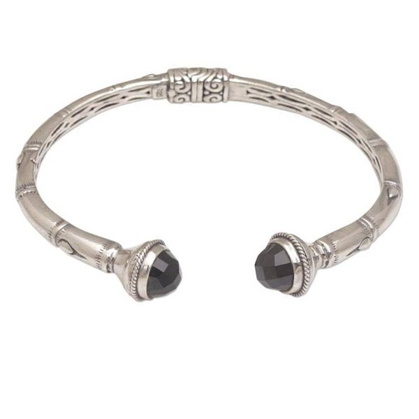 Alternate image for Sterling Silver and Onyx Hinged Balinese Cuff Bracelet Talk to Me