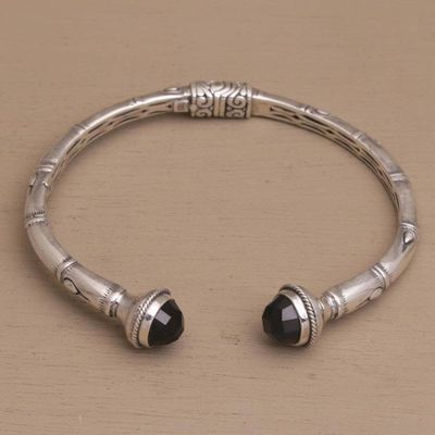 Alternate image for Sterling Silver and Onyx Hinged Balinese Cuff Bracelet Talk to Me