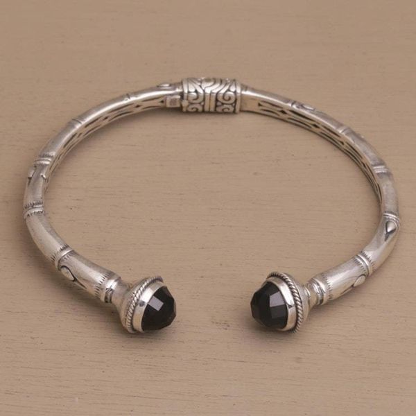 Alternate image for Sterling Silver and Onyx Hinged Balinese Cuff Bracelet Talk to Me