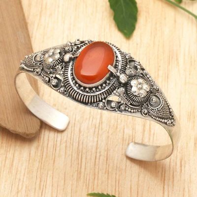 Primary image for Ornate Balinese Carnelian and Sterling Silver Cuff Bracelet Bright Balinese Magic