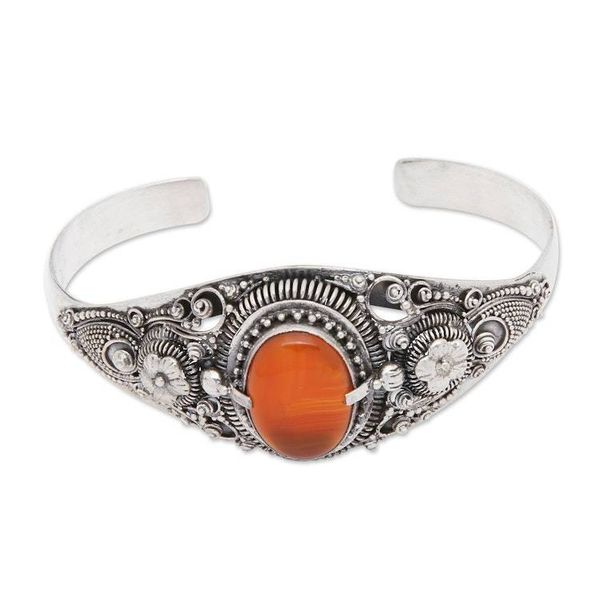 Alternate image for Ornate Balinese Carnelian and Sterling Silver Cuff Bracelet Bright Balinese Magic