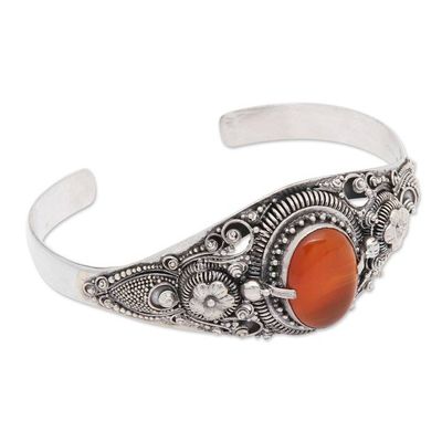 Alternate image for Ornate Balinese Carnelian and Sterling Silver Cuff Bracelet Bright Balinese Magic