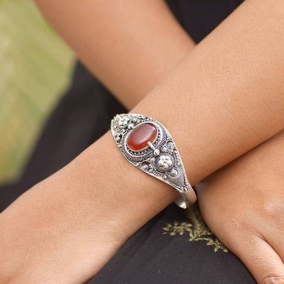 Alternate image for Ornate Balinese Carnelian and Sterling Silver Cuff Bracelet Bright Balinese Magic