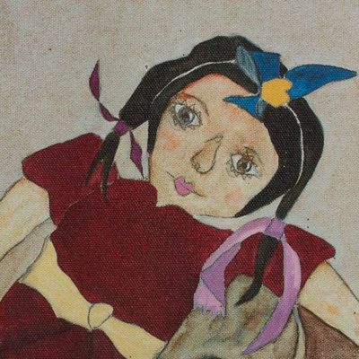 Alternate image for Still Life with Rag Doll Color Gicle Art Print on Canvas Resting