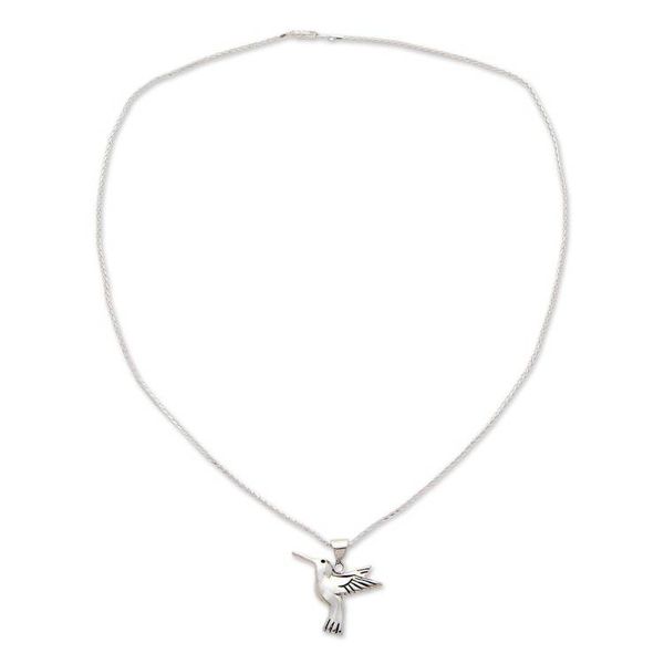 Alternate image for Hand Made Fine Silver Bird Necklace from Mexico Hummingbird Secrets