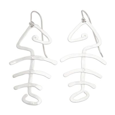 Primary image for Hand Hammered Sterling Silver Fish Bone Earrings Bone Fish Bone