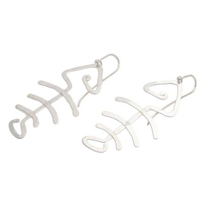 Alternate image for Hand Hammered Sterling Silver Fish Bone Earrings Bone Fish Bone