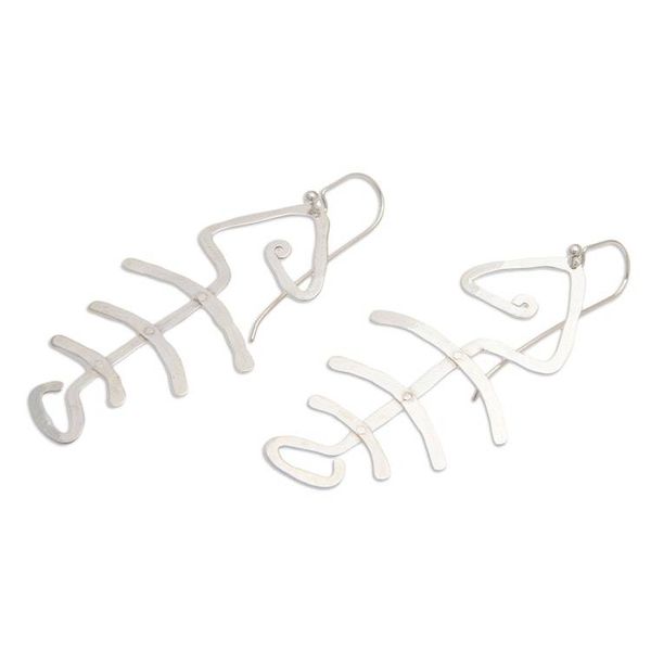 Alternate image for Hand Hammered Sterling Silver Fish Bone Earrings Bone Fish Bone