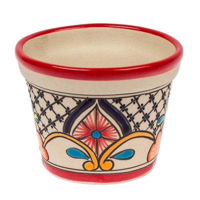 Alternate image for Talavera-Style Ceramic Flower Pot 4.7 Inch Diameter Colorful Mercado