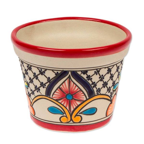 Alternate image for Talavera-Style Ceramic Flower Pot 4.7 Inch Diameter Colorful Mercado