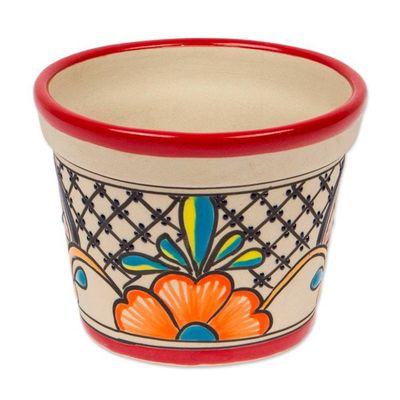 Alternate image for Talavera-Style Ceramic Flower Pot 4.7 Inch Diameter Colorful Mercado