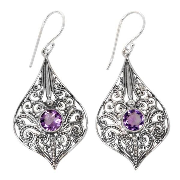 Alternate image for Balinese Style Amethyst and Sterling Silver Dangle Earrings Shine On