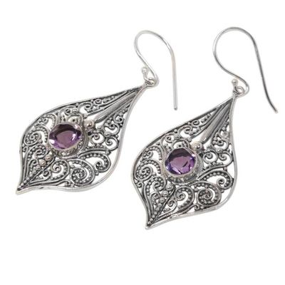 Alternate image for Balinese Style Amethyst and Sterling Silver Dangle Earrings Shine On