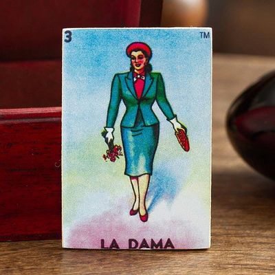 Primary image for Decoupage Wooden Magnet With Mexican Loteria Card Motif The Lady