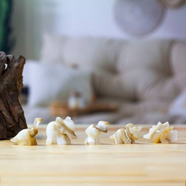 Alternate image for 5 Dinosaur Mammoth Small Decorative Carved Marble Figurines Prehistoric Family