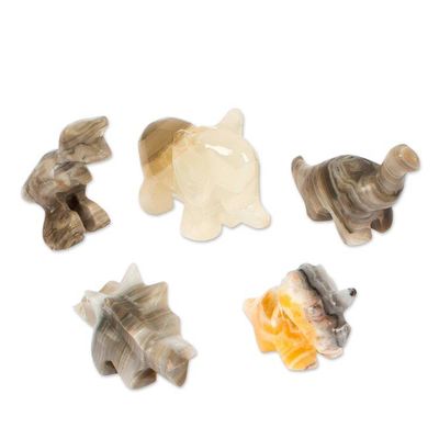 Alternate image for 5 Dinosaur Mammoth Small Decorative Carved Marble Figurines Prehistoric Family