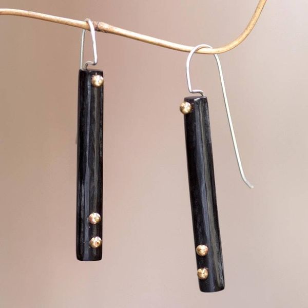 Alternate image for Hand Crafted Brass Accent Earrings with Water Buffalo Horn Benoa Sunlight