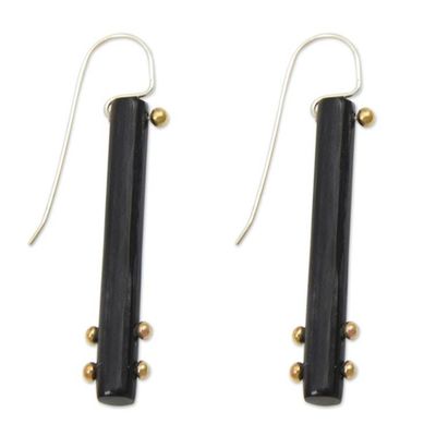 Alternate image for Hand Crafted Brass Accent Earrings with Water Buffalo Horn Benoa Sunlight