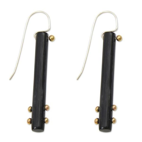 Alternate image for Hand Crafted Brass Accent Earrings with Water Buffalo Horn Benoa Sunlight