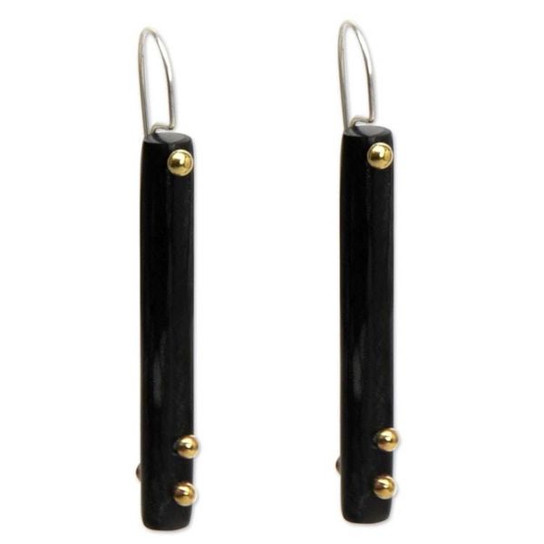 Alternate image for Hand Crafted Brass Accent Earrings with Water Buffalo Horn Benoa Sunlight