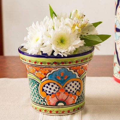 Primary image for Hand-Painted Ceramic Flower Pot from Mexico Bright Talavera