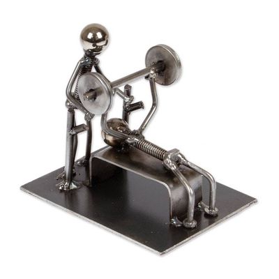 Alternate image for Recycled Metal Figurine of Men Bench Pressing at the Gym Gym Buddies
