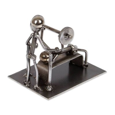 Alternate image for Recycled Metal Figurine of Men Bench Pressing at the Gym Gym Buddies