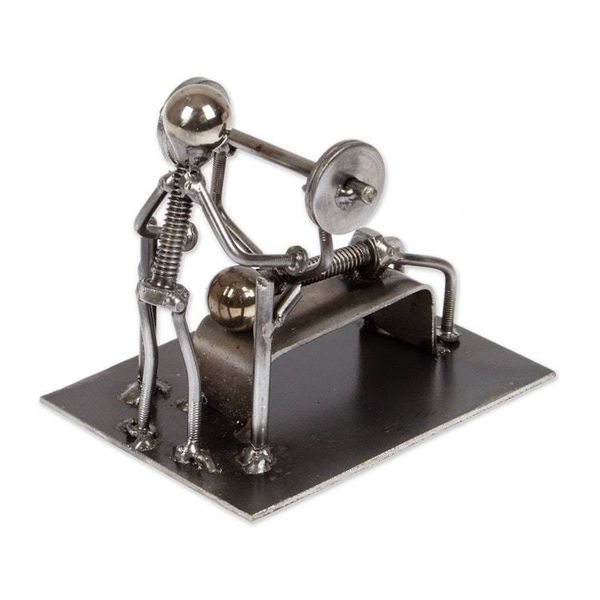 Alternate image for Recycled Metal Figurine of Men Bench Pressing at the Gym Gym Buddies