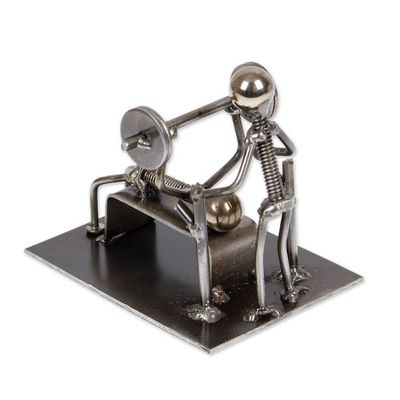 Alternate image for Recycled Metal Figurine of Men Bench Pressing at the Gym Gym Buddies