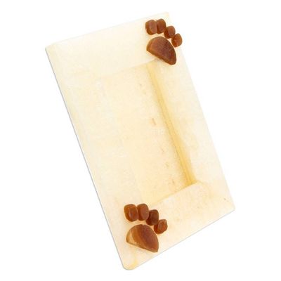 Alternate image for Paw Print Natural Onyx Photo Frame from Mexico 4x6 Cute Paws