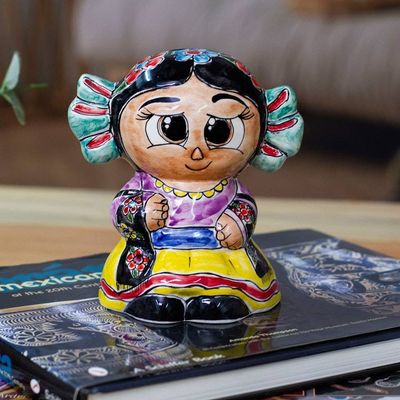 Alternate image for Glazed Folk Art-Themed Multicolor Ceramic Dancer Girl Bank Festive Coins