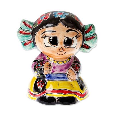 Alternate image for Glazed Folk Art-Themed Multicolor Ceramic Dancer Girl Bank Festive Coins