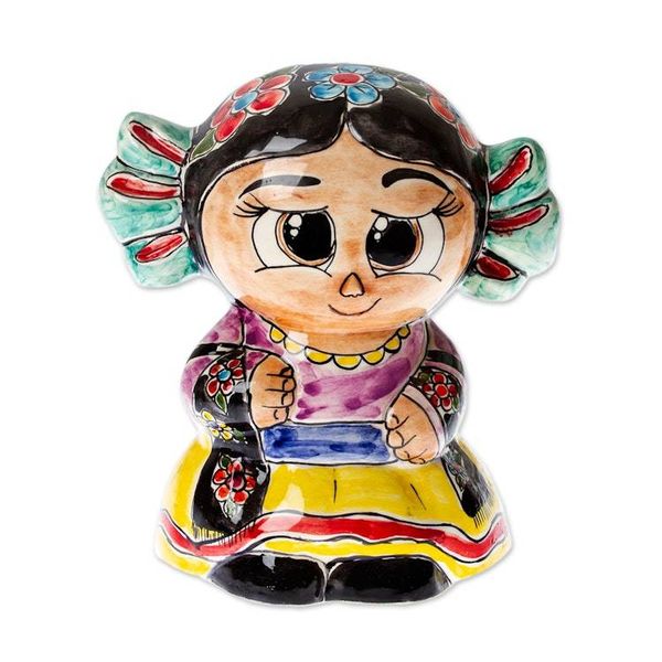 Alternate image for Glazed Folk Art-Themed Multicolor Ceramic Dancer Girl Bank Festive Coins