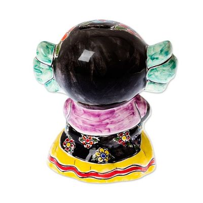 Alternate image for Glazed Folk Art-Themed Multicolor Ceramic Dancer Girl Bank Festive Coins