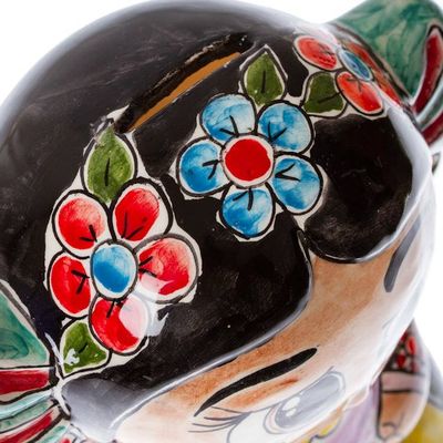 Alternate image for Glazed Folk Art-Themed Multicolor Ceramic Dancer Girl Bank Festive Coins