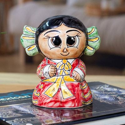 Alternate image for Glazed Folk Art-Inspirational Red Ceramic Dancer from Mexico Celebration Coins