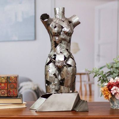 Alternate image for Rustic Scrap Metal Female Torso Sculpture Chained Venus