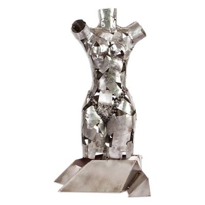Alternate image for Rustic Scrap Metal Female Torso Sculpture Chained Venus