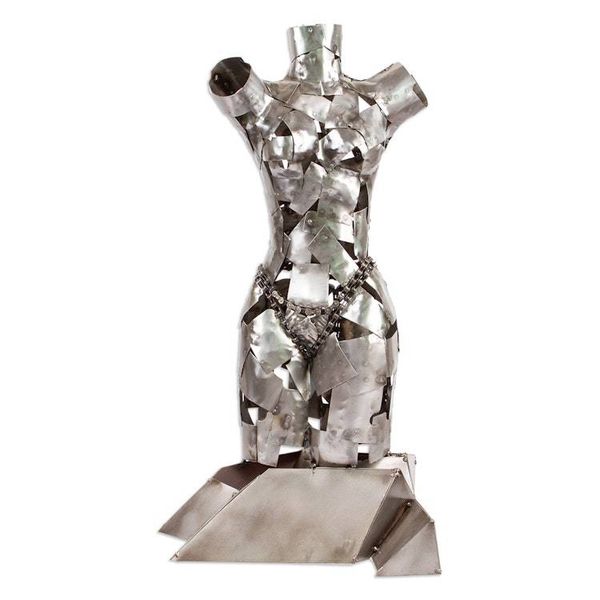 Alternate image for Rustic Scrap Metal Female Torso Sculpture Chained Venus