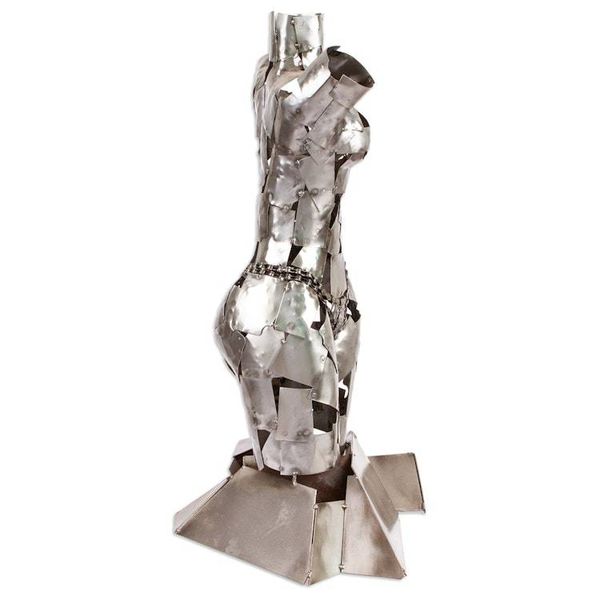 Alternate image for Rustic Scrap Metal Female Torso Sculpture Chained Venus