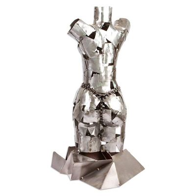 Alternate image for Rustic Scrap Metal Female Torso Sculpture Chained Venus