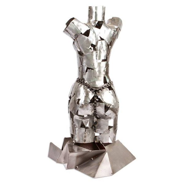 Alternate image for Rustic Scrap Metal Female Torso Sculpture Chained Venus