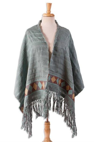 Primary image for Aqua and Stone Cotton Shawl Crafted in Mexico Path of Destiny