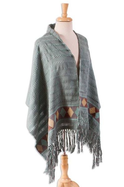 Alternate image for Aqua and Stone Cotton Shawl Crafted in Mexico Path of Destiny